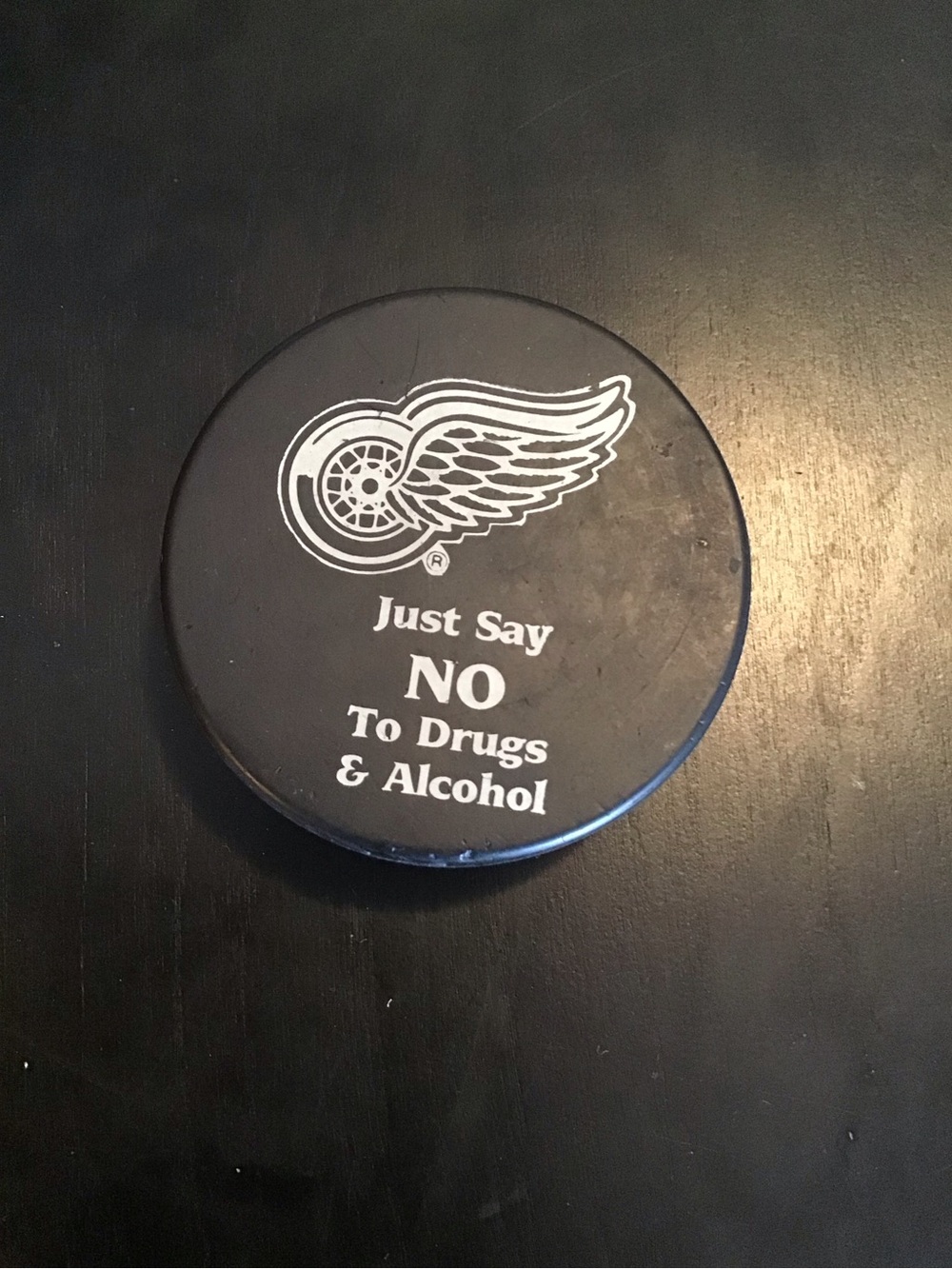 Detroit red wings vintage Hockey Puck - Just Say No to drugs and alcohol